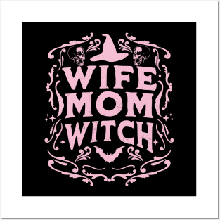 Wife Mom Witch Funny Halloween Witchcraft Pastel Goth Pink Retro Posters and Art